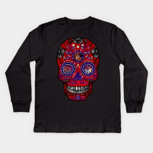 Funny Mexican Sugar Skull red Kids Long Sleeve T-Shirt